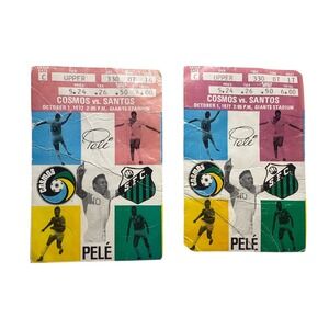 2 Pele' Vintage 1977 Cosmos vs Santos Pele Soccer Ticket Stub Giants Stadium